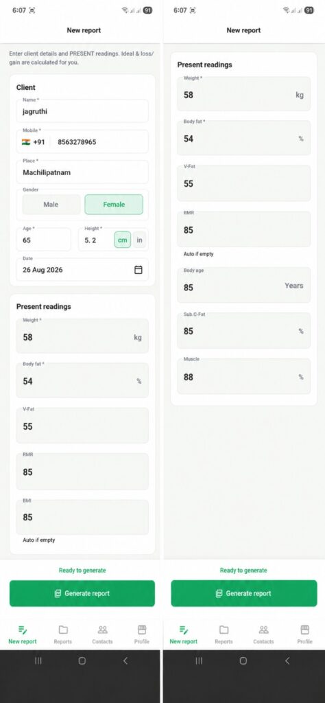 Body Composition Report App – Fit Report